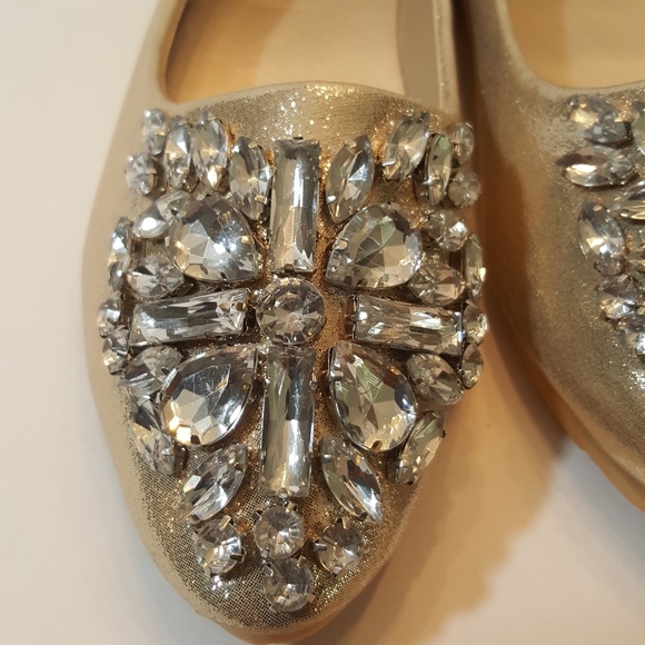 Lily Vanity Gold Rhinestone Embellished Flats - Picture 3 of 7